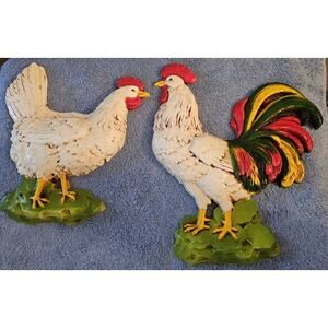Vintage Pair 70's Homco Farmhouse Rooster and Hen Plastic Wall Hangings/Plaques
